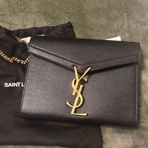 Saint Laurent Cassandra Leather Wallet on a Chain (NERO)